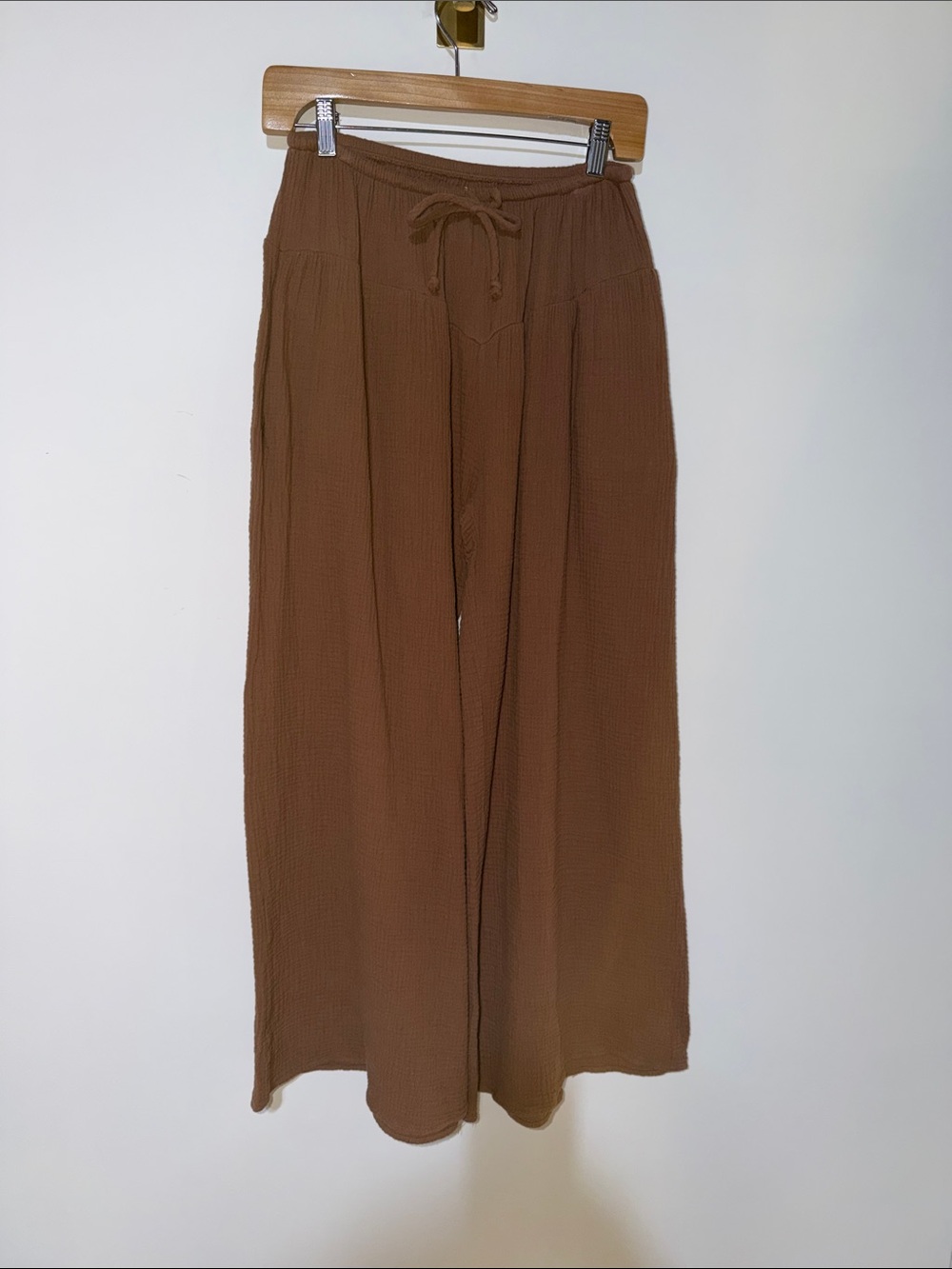 BUCKETLIST Wide-Leg Drawstring Pants in Brown festival style size small - Picture 2 of 7
